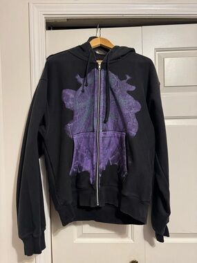 Stussy Black Hoodie with Purple Graphic Zip-Up